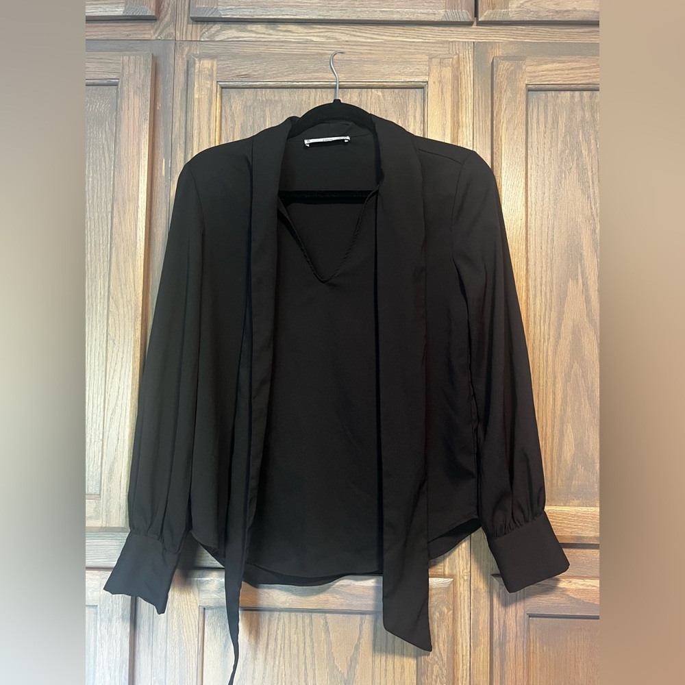 Mango Black Blouse with Tie Detail